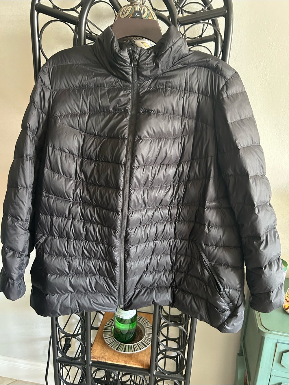 Lands' End plus size Down Black Quilted Packable Puffer Jacket 1x(16w-18w) l